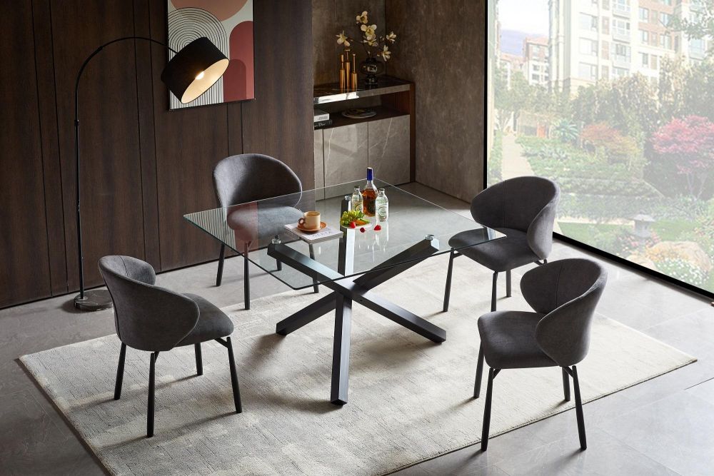 COMEDOR SOBRE CUADRADO H1636 + 4 SILLAS H0389 DARK GREY